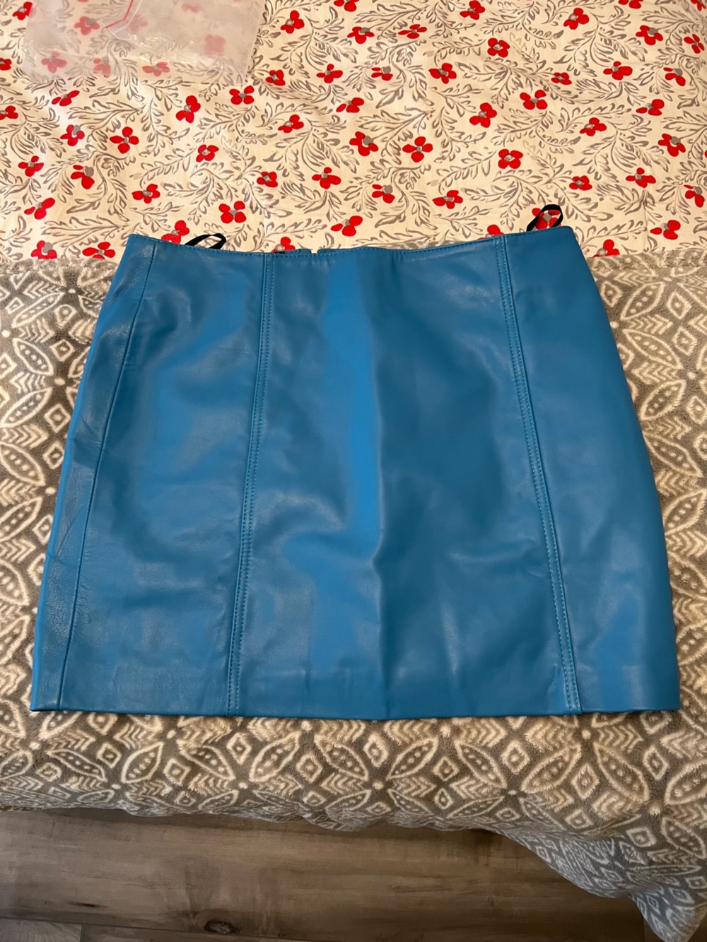 Blue Lambskin Leather Mini Skirt